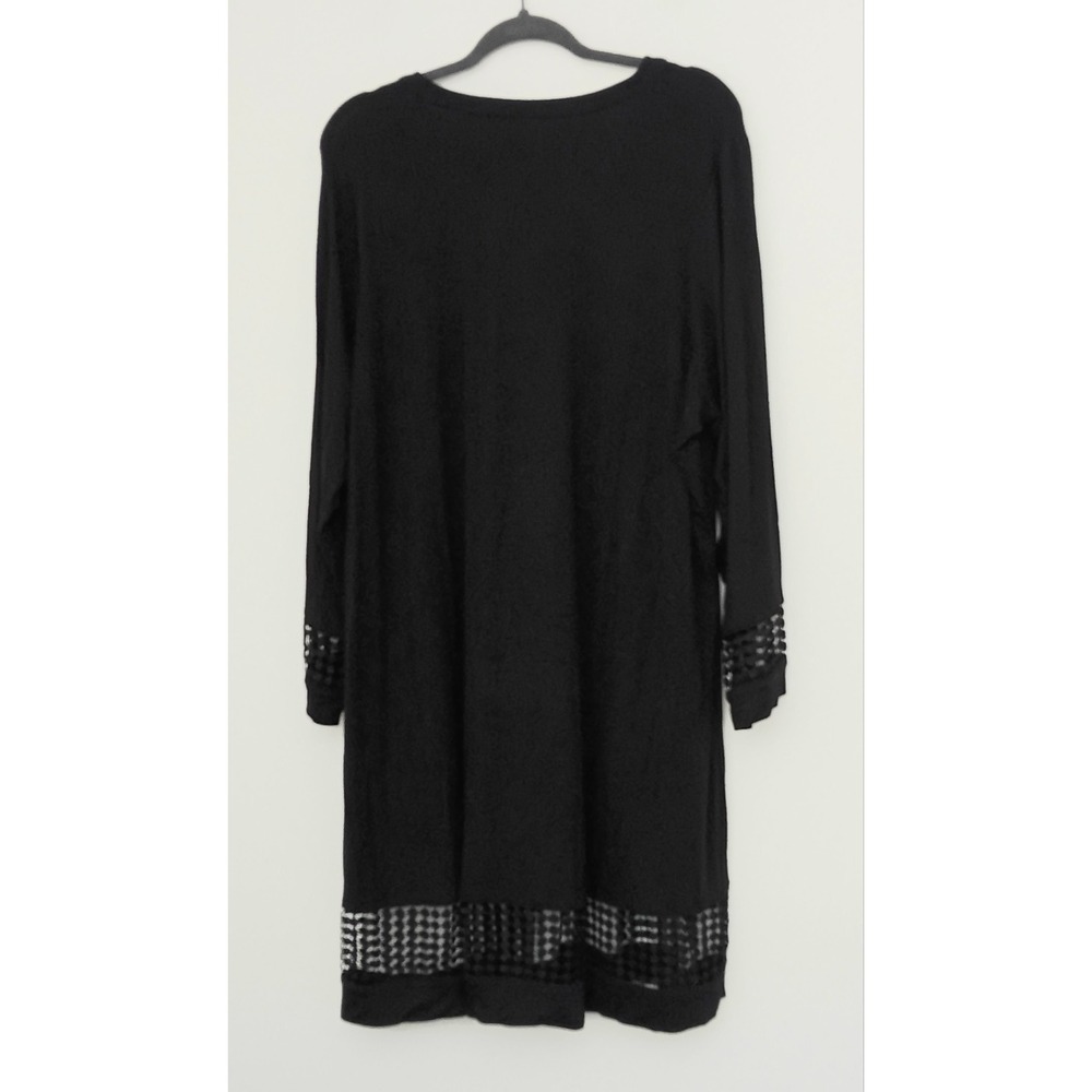 Susan Graver Soleil Dress Women's Size 2X Lace Trim Black Pullover V-neck Preown